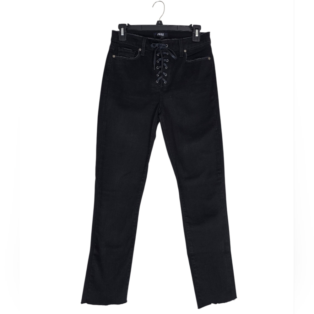 Paige Hoxton Ankle Peg High Rise Lace-Up Skinny Y2K Moto Black Jeans 28 Preowned
